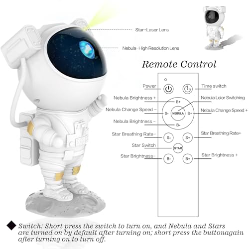 Image of KEKU TOYS Astronaut Light Lamp Galaxy Projector with 360 Adjustable Head & Star Nebula Effects, Galaxy Projector Light for Bedroom, Remote Control Night Light for Home & Kids