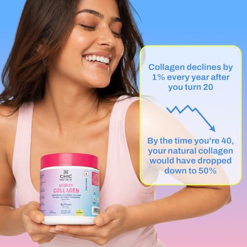Image of Chicnutrix Marine Collagen Supplements Powder for Women & Men | 8000mg Japanese Marine Collagen Peptides, AstaReal Astaxanthin | Zero Sugar, Fast Absorption & No Fishy Aftertaste | Lemonade Flavour