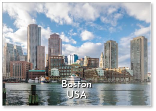 Boston Harbor and Financial District Skyline - Boston, Massachusetts, USA, Fridge Magnet