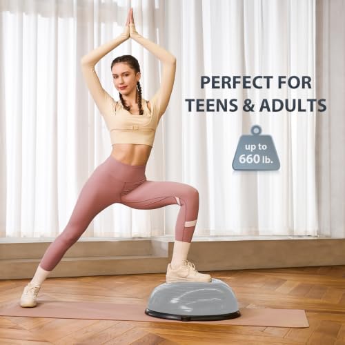 Image of Z ZELUS 23 Inch Half Exercise Ball Stability Balance Board with Resistance Bands for Yoga Workouts, Home Gym Fitness Equipment for Men and Women (Gray)