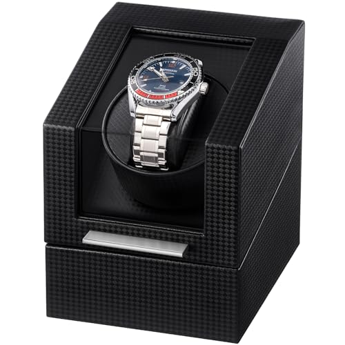 ProCase Remontoir Montre Automatique, Boîte Montre Mécanique avec Moteur Silencieux, Watch Winder, Support Automatique en Fibre de Carbone -1Slot