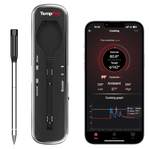 Image of TempPro Upgraded Meat Probe Wireless Meat Thermometer, 500ft Bluetooth Meat Thermometer for Cooking Kitchen Oven Smoker, Rechargeable Meat Probe for Backyard Grill BBQ Gifts(Previously ThermoPro)