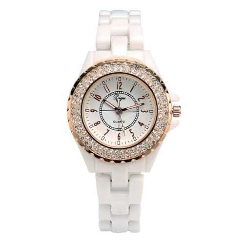 Montre quartz femme en céramique blanche et cristaux Swarovski cadeau