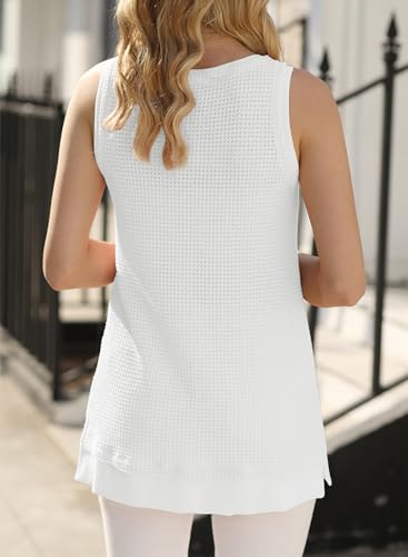 EVALESS Waffle Knit Tank Top for Women Summer 2025 Trendy Oversized Scoop Neck Knit Sleeveless Shirts Tops3