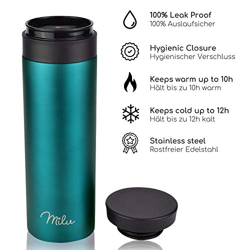 Milu Taza aislante de café y té para llevar - 350ml, 450ml 100% a prueba de fugas - acero inoxidable para beber - vaso… - Imagen 3