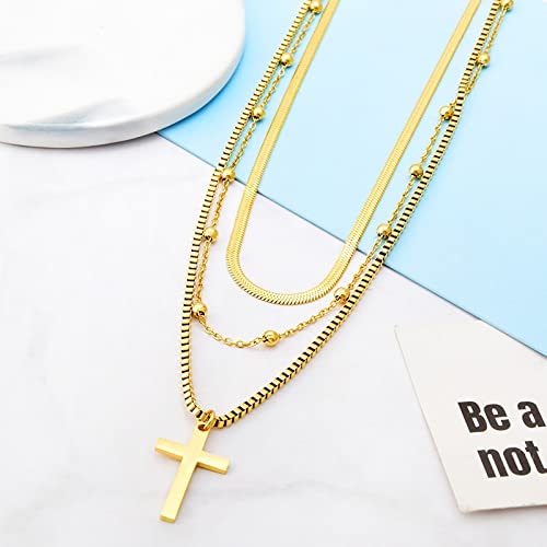 Cross Necklace For Women Girls,14K/18K Gold Plated Choker Dainty Layered Herringbone Necklaces,Simple Cute Coin Snake Chain Necklace Set Sideways Cross Pendant Jewelry Gifts #TOP6