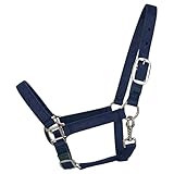 ALLZSMOOTHLY Heavy Duty Soft Nylon Horse Halter, Padded and Adjustable, Chin and Throat Snap Hook Halters for Horses, Heavy-Duty Metal Buckle-Dark Blue