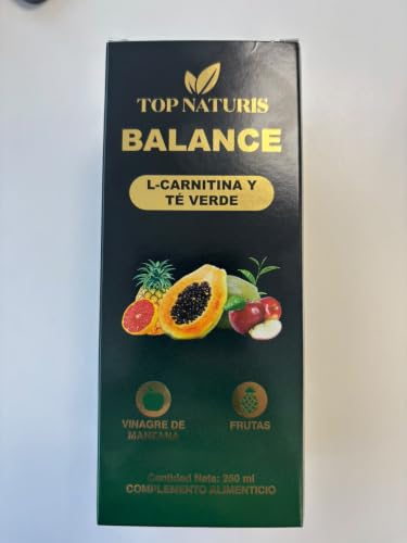 Complemento Alimenticio Líquido con L-Carnitina, Té Verde, Vinagre de Manzana, Piña, Papaya y Pomelo | Botella de 250 ml | TOPNATURIS