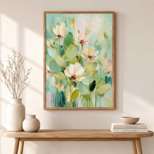 Image of Livin'luxe Pastel Floral Wall Painting for Living Room Bedroom Hall Office Decor, Soft Flower Artwork with Sparkle Laminate and Premium Wooden Synthetic Frame (13.5 x 19.5 Inch) NM01-4110
