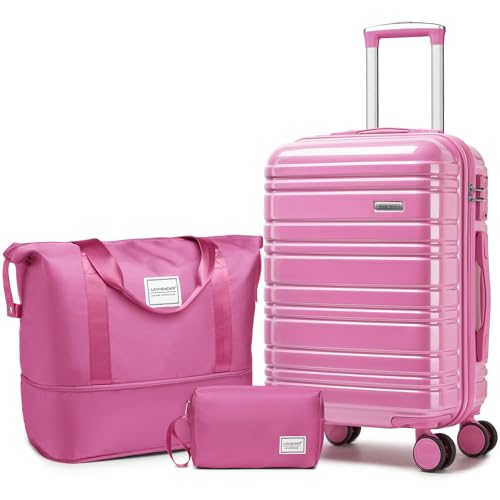 LARVENDER Carry on Luggage 22x14x9 Airline Approved, 20 Inch Hardside Suitcase with Wheels TSA Lock, PC+ABS Lightweight Travel Luggage Sets for Women, Glossy Berry, 3 Piece Set