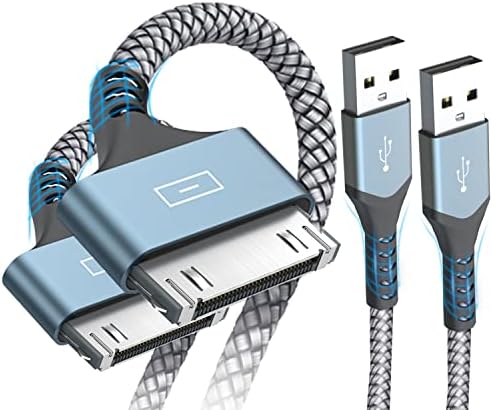 AviBrex USB to 30 Pin Charging Cable 10ft 2-Pack, USB Fast Charging & Sync Data Cable Nylon Braided Cord Compatible iPhone 4/4s/3G/3GS, iPad 1 2 3,iPod Touch 4 3 2 1, iPod Classic 3 2 1-Grey
