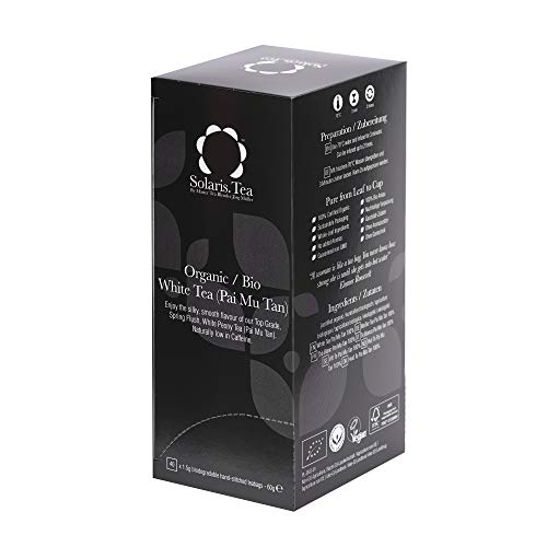Solaris Tea - Organic White Tea (Pai Mu Tan) | 100% Organic Whole Leaf Tea | Certified Vegan | 40x Biodegradable Stitched Teabags, (1 x 60 g)
