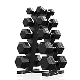 PAPABABE Dumbbell Set Rubber Encased Hex Dumbbell Free Weights Dumbbells Set Home Weight Set- 170 lb Set (Pair of 5 10 15 25 30 lb with Rack)