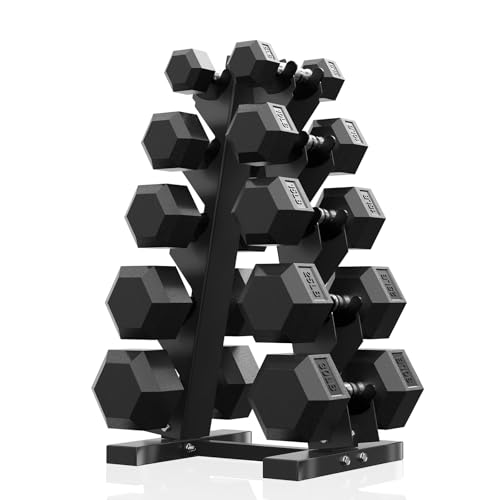 Image of PAPABABE Hex Dumbbell Sets with Rack, 100-600lb Rubber Coated Dumbbell Weight Set and Storage Rack, Multiple Options Hand Weights for Strength Training