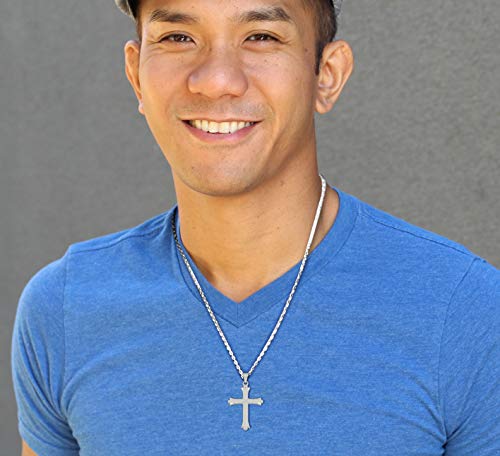 US Jewels Men's 925 Sterling Silver Polished Cross Pendant, 35mm2