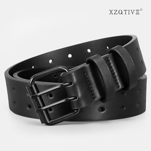 XZQTIVE Men Dual Holes Belt For Jean Pant Casual Leather Belts With Double Prong Buckle