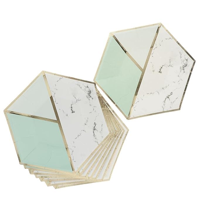 Wanna Party Aqua and Gold Foil Disposable Paper Plates Dinnerware Plates for Party Wedding Anniversary Birthday, 9 inches (Hexagon shape)-10 PC (B0CH893VY9) Amazon Price History, Amazon Price Tracker