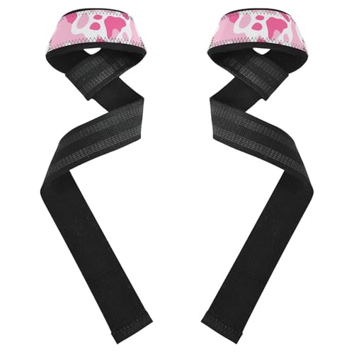 Nander Beautiful Cow Print Wrist Straps for Weightlifting,Lifting Straps with Neoprene Cushioned Wrist Padded and Anti-Skid Silicone for Strength Training,Bodybuilding,Deadlifting