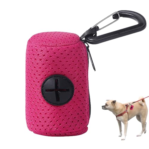 Besreey Hundetaschenhalter - Hundekotbeutelhalter aus Netzstoff mit Leinenbefestigung und Reißverschluss - Hundebeutelspender mit großer Kapazität, tragbarer Kotbeutelhalter für Hunde, Spaziergänge