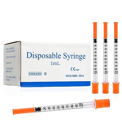1ml 30Ga 13mm/0.5Inch Syringe with Needle, Disposable Individual Package of 100
