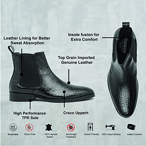 Image of TEAKWOOD LEATHERS Men Chelsea High Ankle Classic Boots Perfect for Casual, Parties & Special Occasions Comfort, Durable Genuine Leather Boot Shoes | SH TW 04 P