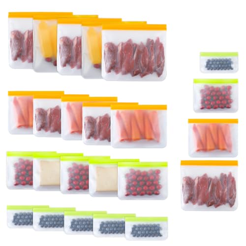 24 Pack Reusable Silicone Food Storage Bags