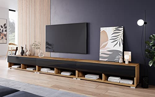 Miniatura 2 de Piaski Mueble De Tv 300 Cm Lowboard A, Sin Iluminación Led, Mueble De Televisor Grande, Mueble De Televisión, Distintos Colores Wotan Negro