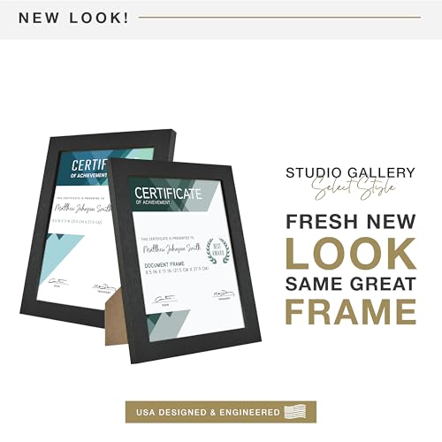 MCS Studio Gallery 8.5x11 Picture Frame Black Woodgrain, Rectangle Photo Frame for Photos, Posters & Art Prints & Easel for Tapletop Display (1-Pack)
