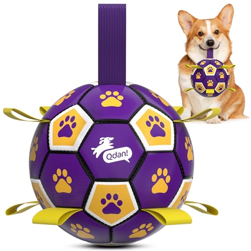 Image of QDAN Dog Balls Toys, Soccer Ball with Straps, Herding Ball Toy, Puppy Toy | 6 Inch Puppy Water Pool Toy, Durable Balls for Dogs for 20-40 lbs Dog, Outdoor Herding Balls for Small Medium Dogs