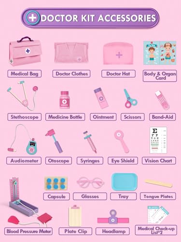 Lehoo Castle Doctor Kit for Toddlers 3-5, Kids Doctors Play Set, Pretend Play with Doctor Costume Toy Stethoscope Medical Kits for Girls Boys 3 4 5