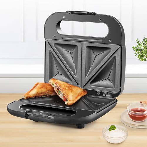 Image of Borosil Sandwich Maker | Can Make 2 Jumbo Sandwich At a Time | Non-Stick Coating Plates Opens to 105, BPA & PTFE Free | Power Indicators | 2 Year Warranty (Toast)
