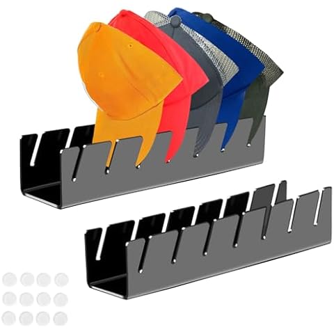 2 Pack Acrylic Hat Organizer Display and Organizer, No Install Hat Rack for 14 Caps, Acrylic Baseball Hat Organizer, Hat Stand for Bedroom, Closet, Dresser, Entrance(Black) Cover