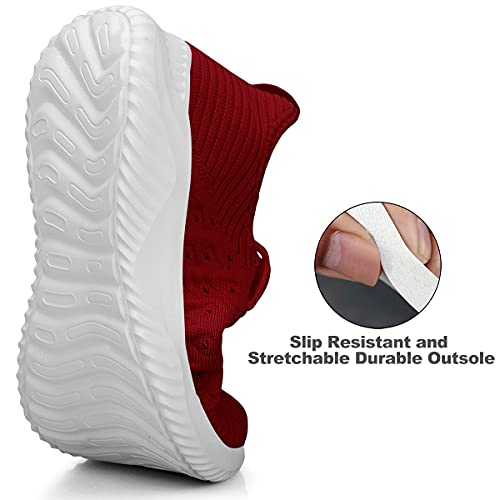 Feethit Womens Slip On Walking Shoes Non Slip Running Shoes Breathable Workout Shoes Lightweight Gym Sneakers Burgundy Size 7.5 #TOP3
