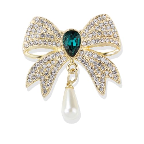 Image of Rhinestone Bow Collar Brooch For Women Dainty Crystal bow Brooch Pin Vintage Blue Sparkling lapel pin Unique Ribbon Bow brooch Badge Clothing Accessory Jewelry Gift