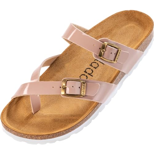 Palado Pantoletten Damen Cres Lack – bequeme Sandalen Made in Spain - Hausschuhe mit dampfendem Kork-Fußbett - modische Sommerschuhe Rosa UK6 - EU39