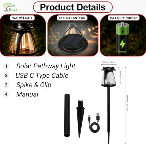 Image of Epyz Solar Light Outdoor Garden Pathway Stake Light, IP65 Waterproof for Walkway Yard Backyard Lawn Landscape Decorative Pack of 1, Warm Yellow