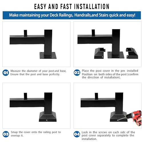 Post Cover Plate for 2\" Floor Flange, 2-Piece, Flange Base Shoe for Railings, Post Skirt Cover, Black