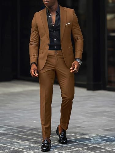 VENNYNG Men's Wedding Suits Slim Fit Daily Business Solid Colored Graduation Suits 2 Piece Single Breasted One-Button2