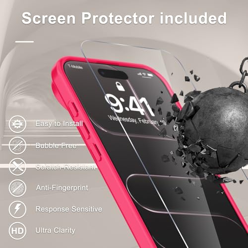 Image of YENAPOON for iPhone Air Case, Matte Magnetic Phone Cover [with 1 Screen Protector] [Support for MagSafe] [Shockproof Military Grade Protection] Translucent Frosted Back, Hot Pink