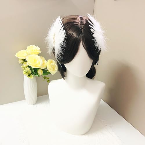 Pinzas para el cabello con plumas blancas y diseño perla miniatura 4