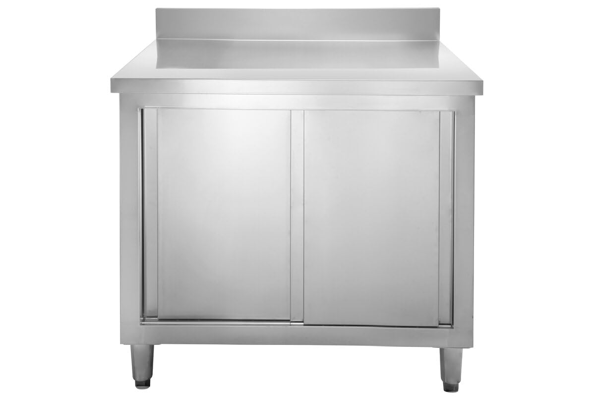 GastroHero Arbeitsschrank ASSB126A | 100 mm Aufkantung | Edelstahl Arbeitsschrank 100x70 cm | Hygienischer Gastro Schrank mit Stauraum | Profi Küchenmöbel für Gastronomie & Großküche