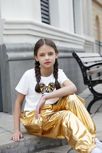Image of Betusline Girls 2 Piece Outfit Set, Short Sleeve Crop Top & Cargo Jogger Pants Trendy Casual Clothes, Girl Clothes Set,4T-14Y