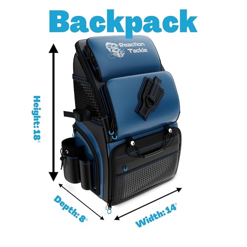 Image of Reaction Tackle Saltwater Fishing Tackle Bags, Water Resistant 1000D PVC Tackle Box Bag with Removable Dividers, Fits 3600 and 3700 Trays, Backpack