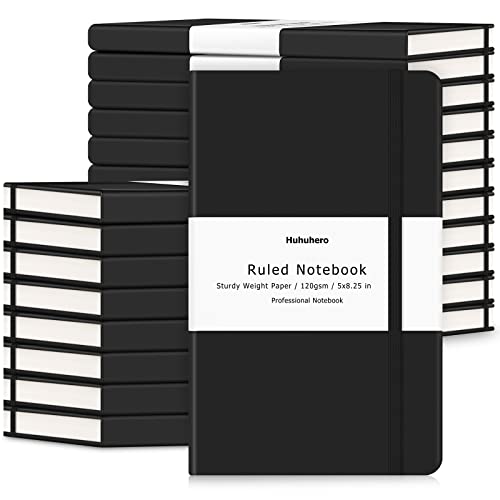 Huhuhero Lined Journal Notebook, 20 Pack Hardcover College Ruled Notebooks for Work School Note Taking, 120 Gsm Thick Paper Journals for Writing, Office School Supplies, 5"×8.25", Black
