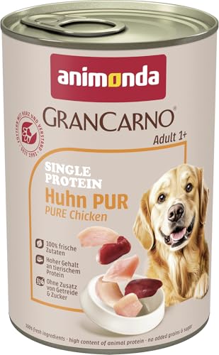 animonda GranCarno Hunde Nassfutter Single Protein Huhn pur (6x400g), getreidefreies Hundenassfutter ohne Zucker, für ausgewachsene Hunde, mit frischem Hühnerfleisch und Innereien