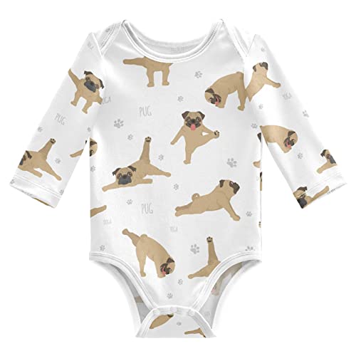 Image of vvfelixl Baby Bodysuits Black Pug White Long Sleeve Cotton Baby Clothes For Boys Girls 0-24 Months