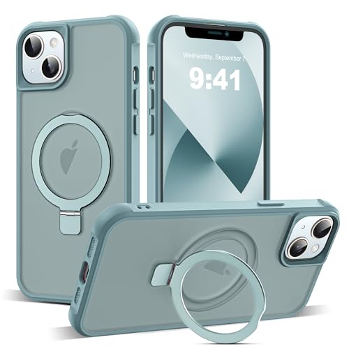 SKYLMW Compatible with iPhone 13 Case & iPhone 14 Case with Invisible Magnetic O-Ring Stand Translucent Phone Cases for 13 & 14 6.1 [Compatible with Mag-Safe][Great Grip Feeling] Blue