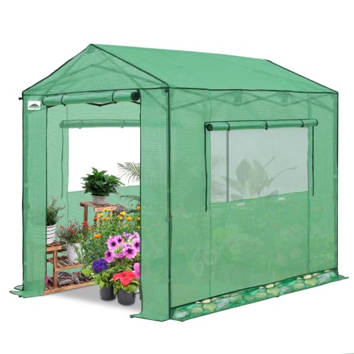 Image of EAGLE PEAK 8x6 Pop Up Walk in Greenhouse, Easy Setup, Gable Roof, Green