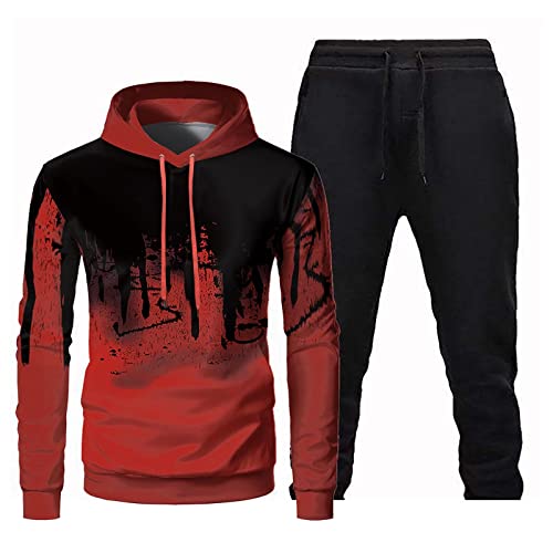 Générique Survetement Homme Ensemble Sweatshirt 2 Pièces Sports Sweat à Capuche Zippé et Noir Pantalon Sport Jogging Sportif Vintage Slim Veste Pas Cher Marque Vetement Automne Hiver Rouge L NM102