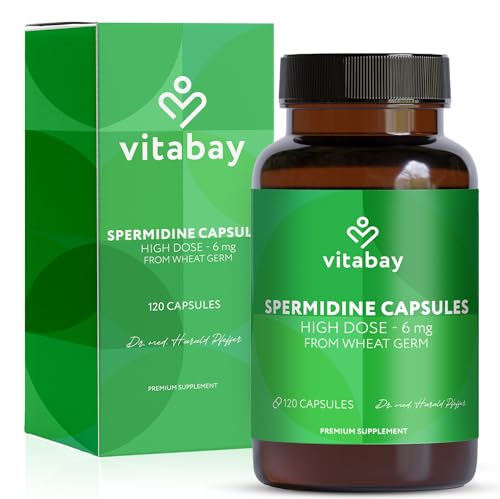 Vitabay Spermidine 6 mg High Strength Supplement 120 Vegan Capsules with Fermented Wheat Germ Extract Laboratory Tested in Germany No Additives 4 Month Supply